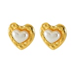 Gold color / 1 Pair Simple Series Casual Heart Stainless Steel  Gold Color Imitation Pearl Women's Stud Earrings 